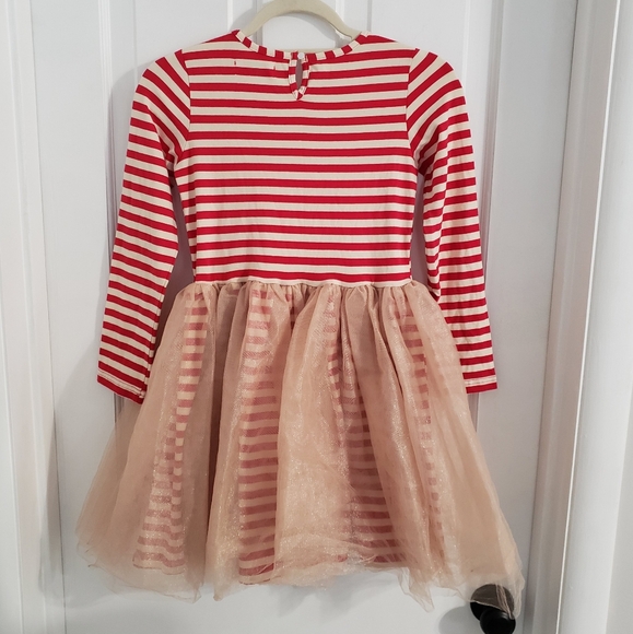 Only Little Once Girls Holiday Dress SZ 10 Tulle Sequins Striped Red Ivory Gold - Picture 8 of 11